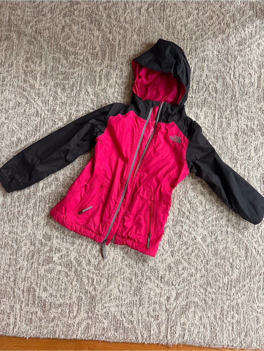 The North Face Fuchsia and Black Hooded Rain Jacket for Kids
